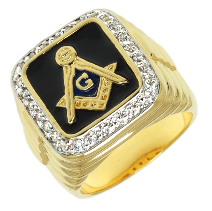 Men's Gold Plated Masonic Freemason Blue Lodge Ring eBay